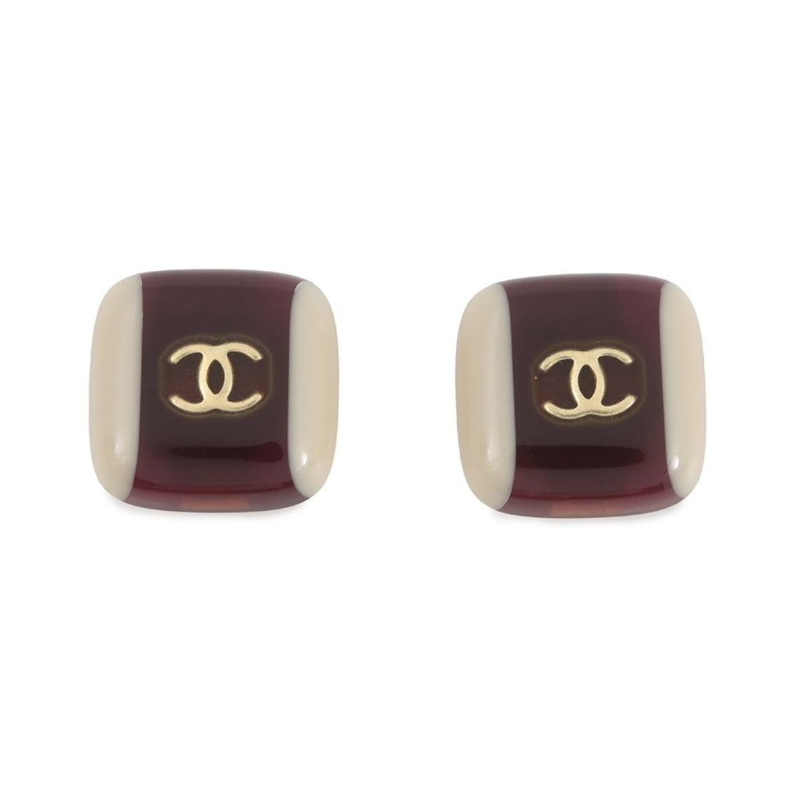 CHANEL Coco Mark Square Earrings, Plastic and Metal, 01A Earrings: --- Catalog ---Category: SizeSize (HxWxD): 19.00mm x 19.00mm / 0.75'' x 0.75''Category: DesignType: Clip earringsColor: Gold, Purple, WhiteGender: WomenMaterial: Metal, PlasticCategory: GeneralBrand: