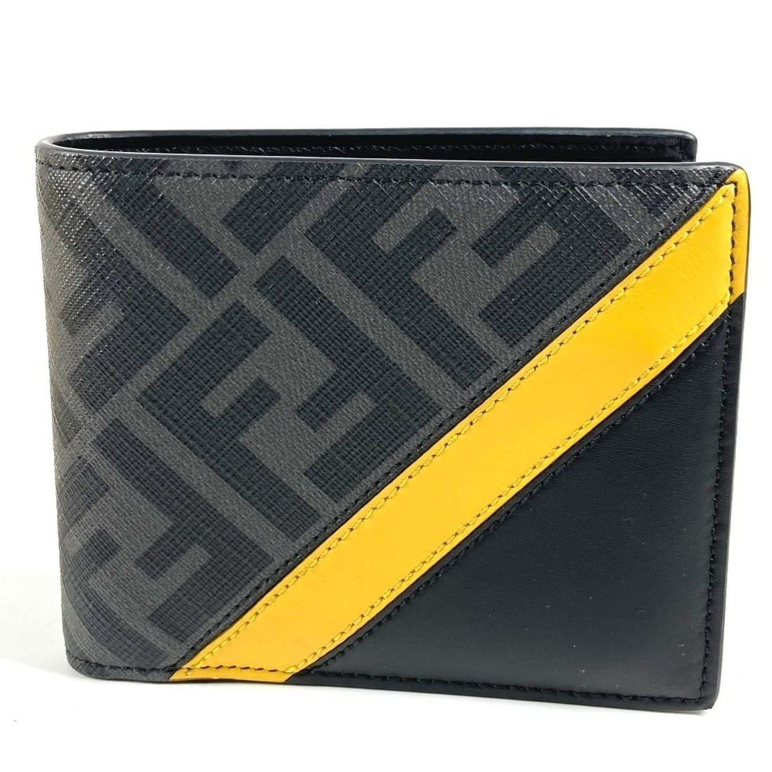FENDI Zucca Logo Compact Wallet ZM0001, Bi-fold Leather Wallet, Black, Men's and Women's: --- Catalog ---Category: SizeSize (HxWxD): 9cm x 11.5cm / 3.54'' x 4.52''Category: DesignType: Wallet (bi-fold)Color: Black, YellowGender: Men,WomenMaterial: PVC , Leather Category: GeneralMPN: ZM0001
