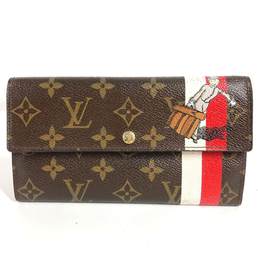 LOUIS VUITTON M60034 Monogram Groom Portefeuille Sarah Long Wallet with Flap, Canvas, Brown, for Men: --- Catalog ---Category: SizeSize (HxWxD): 10.5cm x 18.5cm / 4.13'' x 7.28''Category: DesignType: Long wallet (tri-fold)Color: Brown, Red colorGender: Men,WomenMaterial: Canvas , Monogram Category: Ge