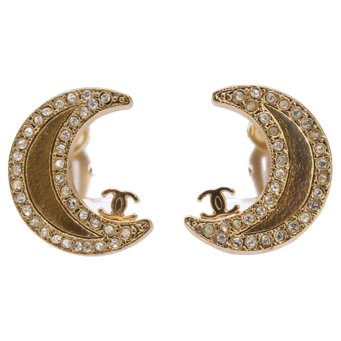 CHANEL 01P Coco Mark Rhinestone Crescent Moon Motif Earrings Gold Women's: --- Catalog ---Category: SizeSize (HxWxD): 21.70mm x 17.30mm / 0.85'' x 0.68''Category: DesignType: Clip earringsColor: GoldGender: WomenMaterial: MetalCategory: GeneralBrand: Chanel--- Item List ---S