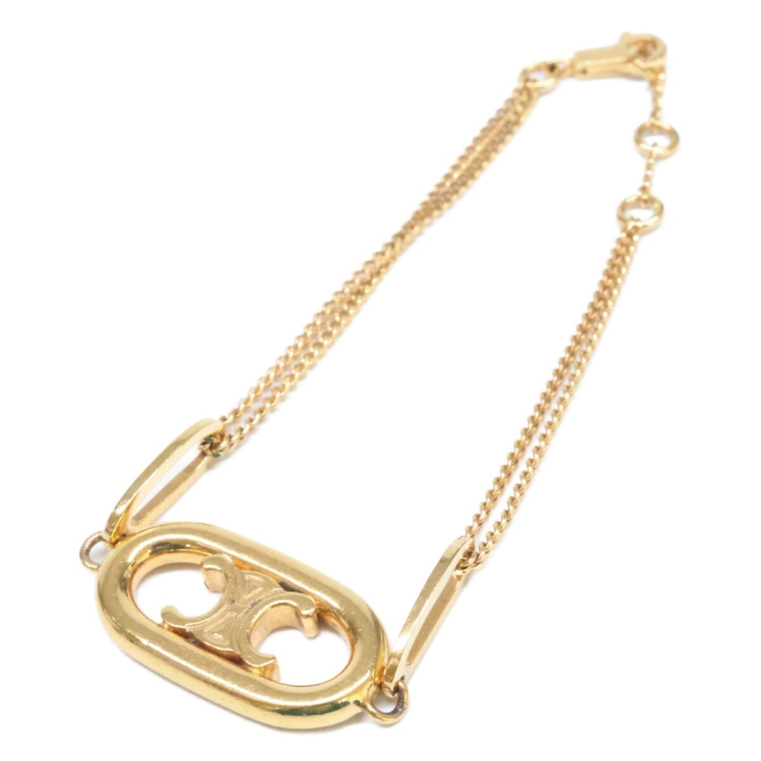 CELINE SCA5201 Maillon Triomphe Bracelet Gold Women's: --- Catalog ---Category: SizeLength: 16.5cm / 6.49''Category: DesignType: Charm braceletColor: GoldGender: WomenMaterial: MetalCategory: GeneralBrand: Celine--- Item List ---Section: ConditionRanking: