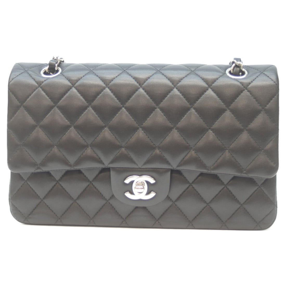 CHANEL A01112 No. 21 Black Lambskin W-Flap Matelasse 25 Shoulder Bag with Silver Hardware, Women's (1 of 14)