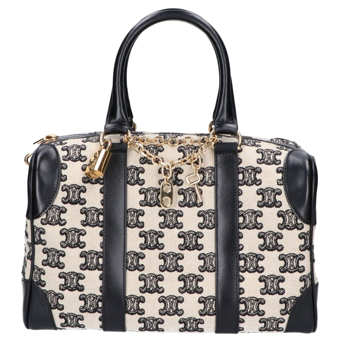 CELINE 193652CS8 Canvas and Leather Triomphe Small 2-Way Boston Bag, Handbag, Black, Women's: --- Catalog ---Category: SizeSize (HxWxD): 16.5cm x 25.5cm x 14cm / 6.49'' x 10.03'' x 5.51''Category: DesignType: Boston bag, HandbagColor: BlackGender: WomenMaterial: Canvas Category: GeneralBrand: