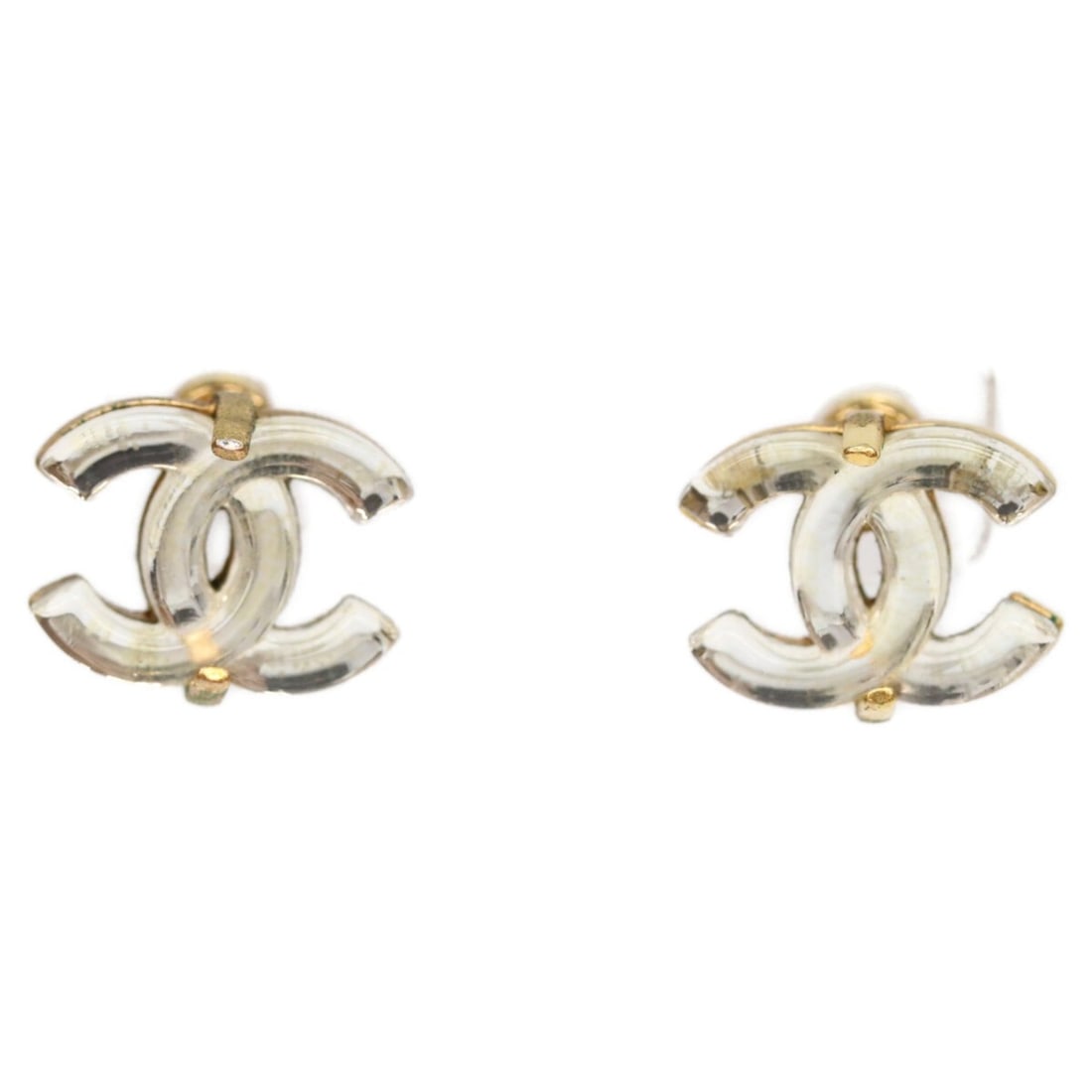 CHANEL 02A Clear Coco Mark Earrings, Gold, Clear, Women's (1 of 13)