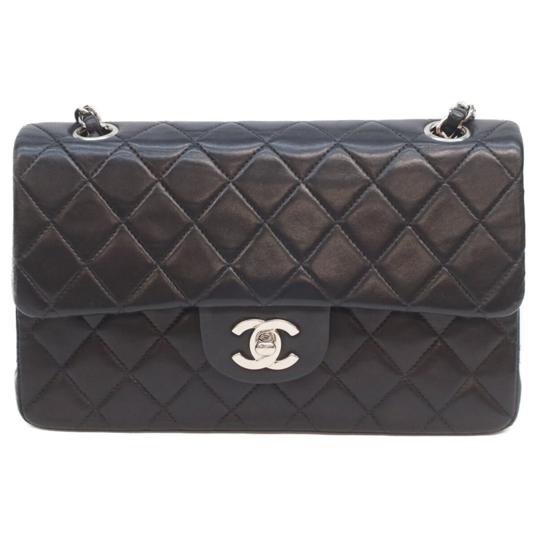 CHANEL A01113 Black Lambskin W-Flap Matelasse 23 Shoulder Bag with Silver Hardware, Women's (1 of 20)