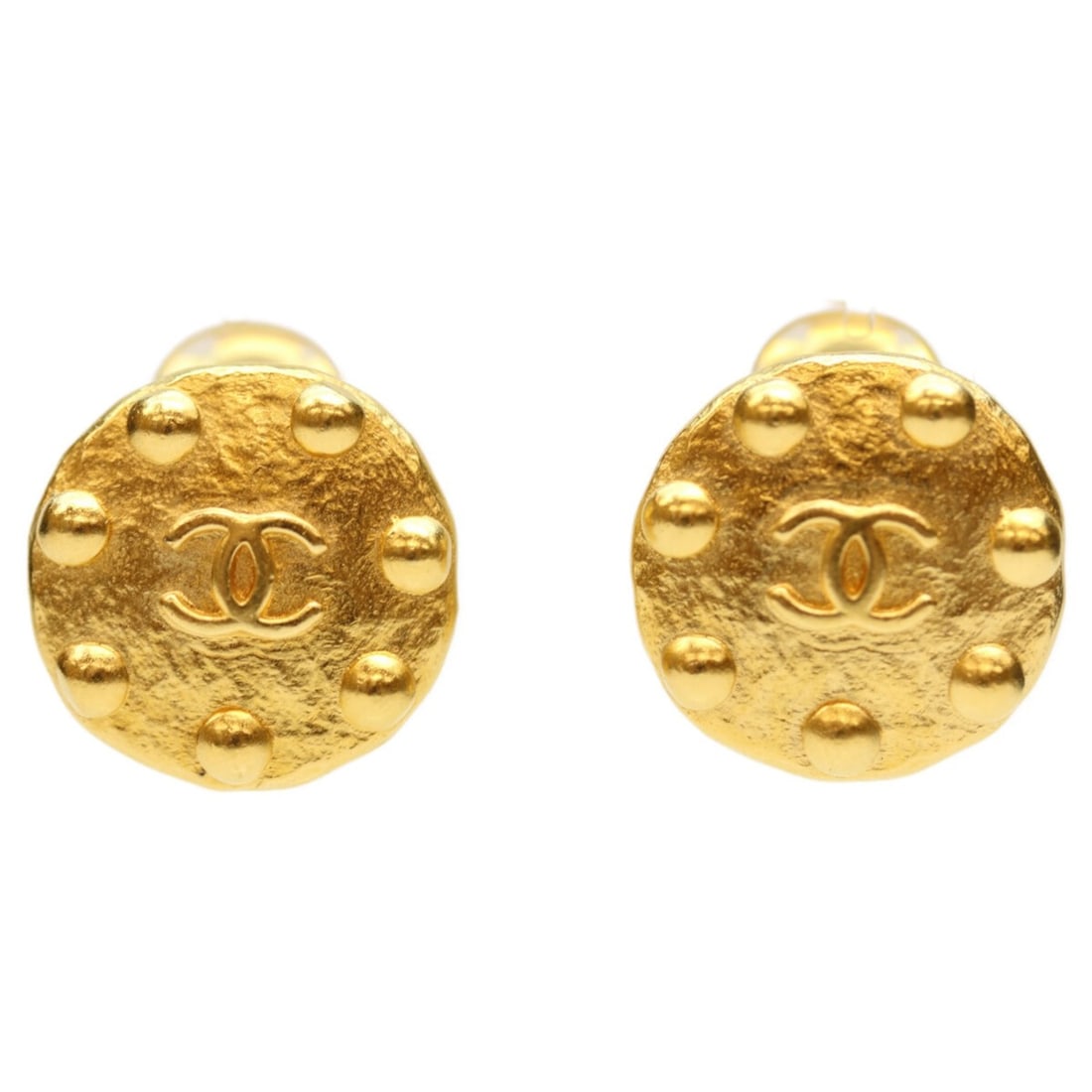 CHANEL 97A Coco Mark Dot Round Earrings, Gold, Women's (1 of 13)