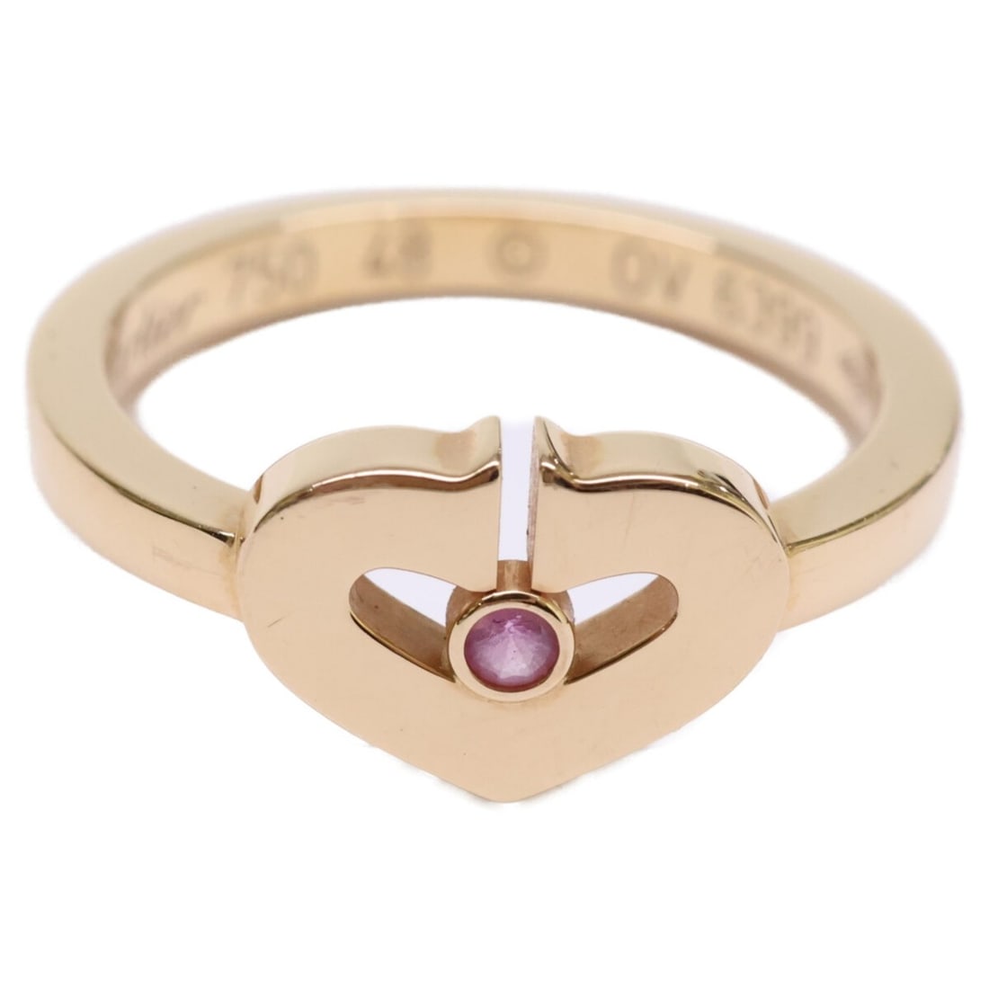 Cartier 18K Yellow Gold C-Heart Ring with Pink Sapphire, 48K Gold, Women's: --- Catalog ---Category: SizeUS Size: 4.5Brand Size: 48Category: DesignType: Band ringColor: Yellow goldStone: SapphireGender: WomenMaterial: Yellow gold (18K)Category: GeneralBrand: Cartier--- Item L