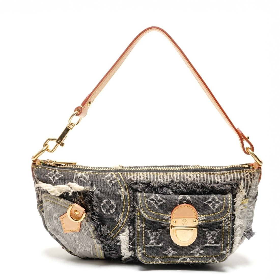 Louis Vuitton 2007 Monogram Denim Patchwork Pouch Shoulder Bag, Gray, WS27229: --- Catalog ---Category: SizeSize (HxWxD): 14cm x 30cm x 5cm / 5.51'' x 11.81'' x 1.96''Category: DesignType: Shoulder bagColor: GrayGender: WomenMaterial: Monogram Denim Category: GeneralBrand: Louis