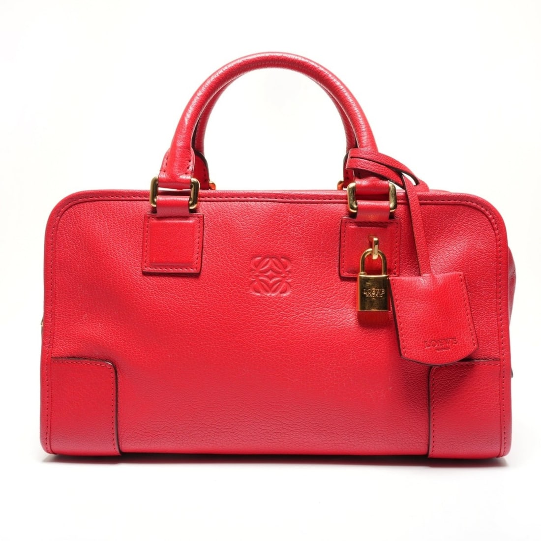 LOEWE Amazona 28 Leather Anagram Handbag, Red, WS27212: --- Catalog ---Category: SizeHandle Drop: 9.50cm / 3.74''Size (HxWxD): 16cm x 29cm x 13cm / 6.29'' x 11.41'' x 5.11''Category: DesignType: HandbagColor: Red colorGender: WomenMaterial: Leather Categor