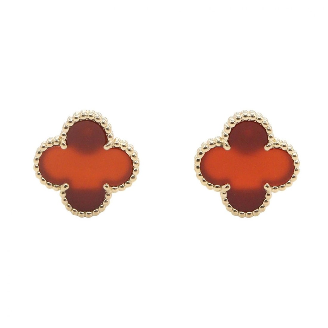Van Cleef & Arpels Vintage Alhambra Carnelian Earrings, 18K Yellow Gold, Carnelian, Women's, Gold: --- Catalog ---Category: SizeSize (HxWxD): 15.00mm x 15.00mm / 0.59'' x 0.59''Category: DesignType: Stud earringsColor: Gold, Red colorGender: WomenMaterial: Yellow gold (18K)Category: GeneralBrand: V
