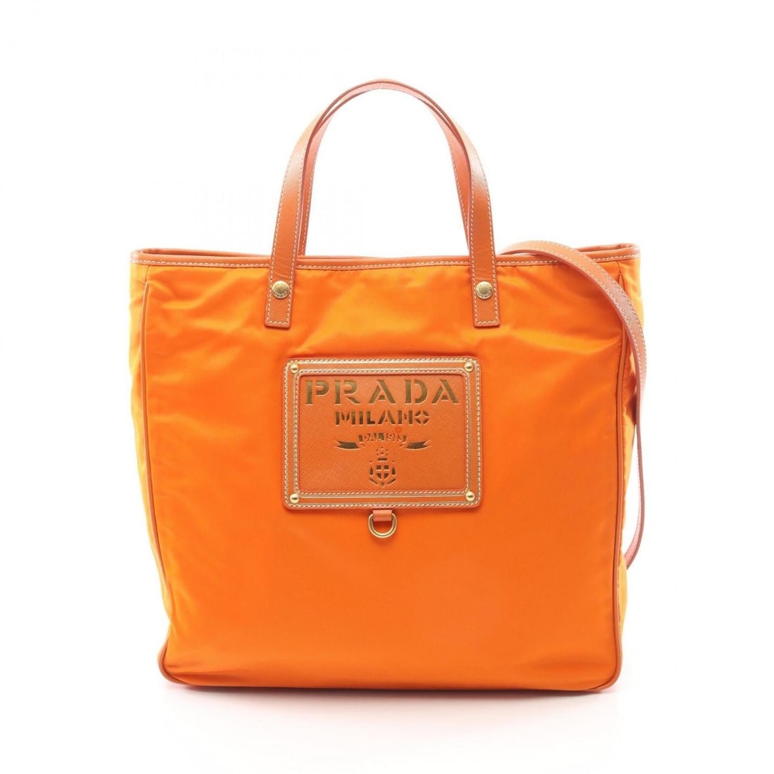 Prada tote bag, handbag, nylon and Saffiano leather, women's, orange: --- Catalog ---Category: SizeSize (HxWxD): 32cm x 33cm x 8cm / 12.59'' x 12.99'' x 3.14''Category: DesignType: Handbag, Tote bagColor: OrangeGender: WomenMaterial: Nylon , Leather Leather/Fur Type: Sa