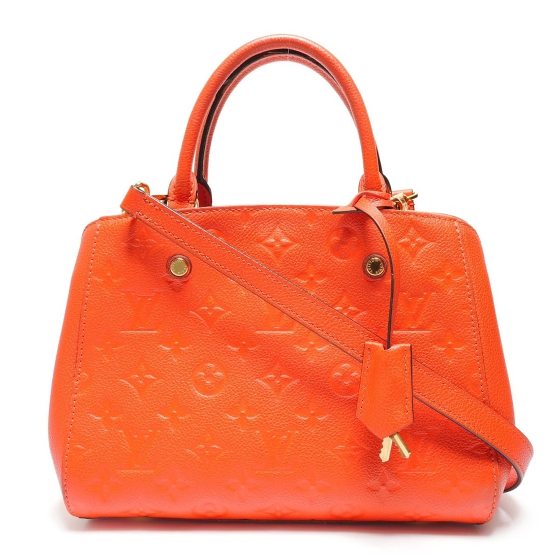 Louis Vuitton 2015 Monogram Empreinte Montaigne BB Handbag, Orange, WS27214: --- Catalog ---Category: SizeStrap Drop: 1.13m / 44.88''Size (HxWxD): 20cm x 27cm x 12cm / 7.87'' x 10.62'' x 4.72''Strap Length: 114cm / 44.88''Category: DesignType: HandbagColor: OrangeGender: Women