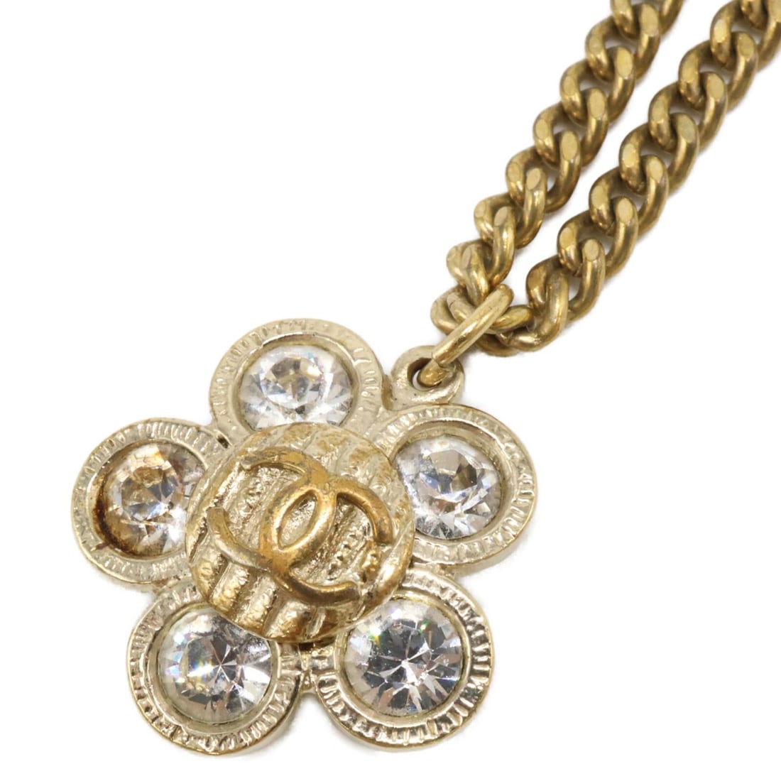 CHANEL 06A Rhinestone Coco Mark Flower Motif Necklace, Gold, Women's: --- Catalog ---Category: SizePendant Size: 21.4mm x 20.8mm / 0.84'' x 0.81''Neck Circumference: 42.5 cm / 16.73''Category: DesignColor: GoldStone: RhinestoneGender: WomenMaterial: MetalNecklace Type: