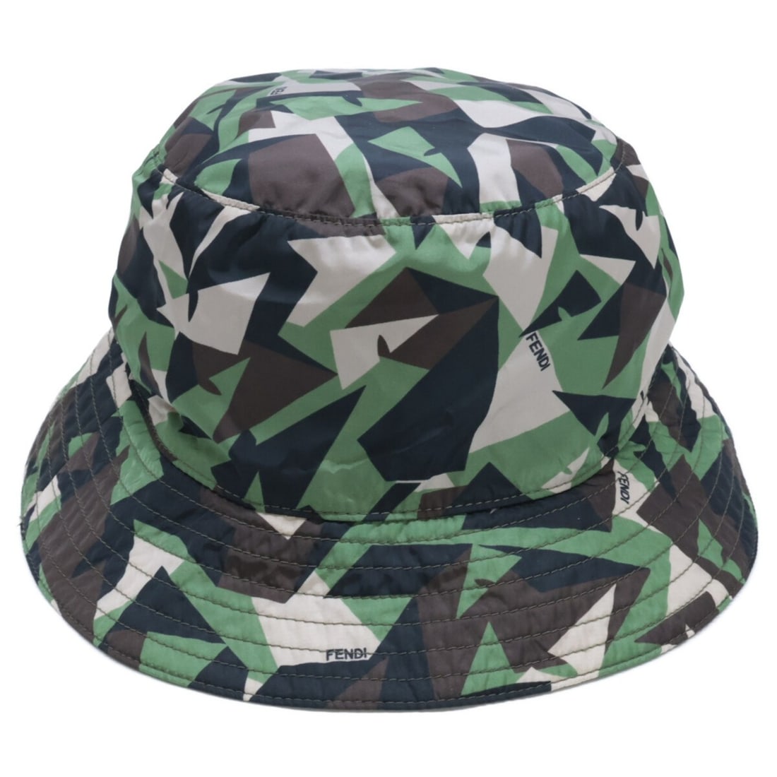FENDI FXQ110 ACOP TU Camouflage Bucket Hat, Green, Men's: --- Catalog ---Category: DesignType: Bucket hatColor: GreenGender: MenMaterial: Nylon Category: GeneralBrand: FendiCategory: MeasurementsCircumference: 58.5cm / 23.03''--- Item List ---Section: Condit