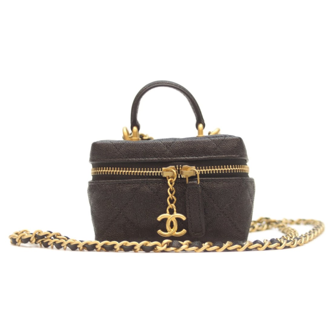 CHANEL No. 31 AP2194 Black Caviar Mini Vanity Shoulder Bag with Top Handle and GD Hardware, Women's: --- Catalog ---Category: SizeSize (HxWxD): 7cm x 10cm x 6cm / 2.75'' x 3.93'' x 2.36''Category: DesignType: Shoulder bagColor: BlackGender: WomenMaterial: Grained Calfskin Category: GeneralBrand: Chan
