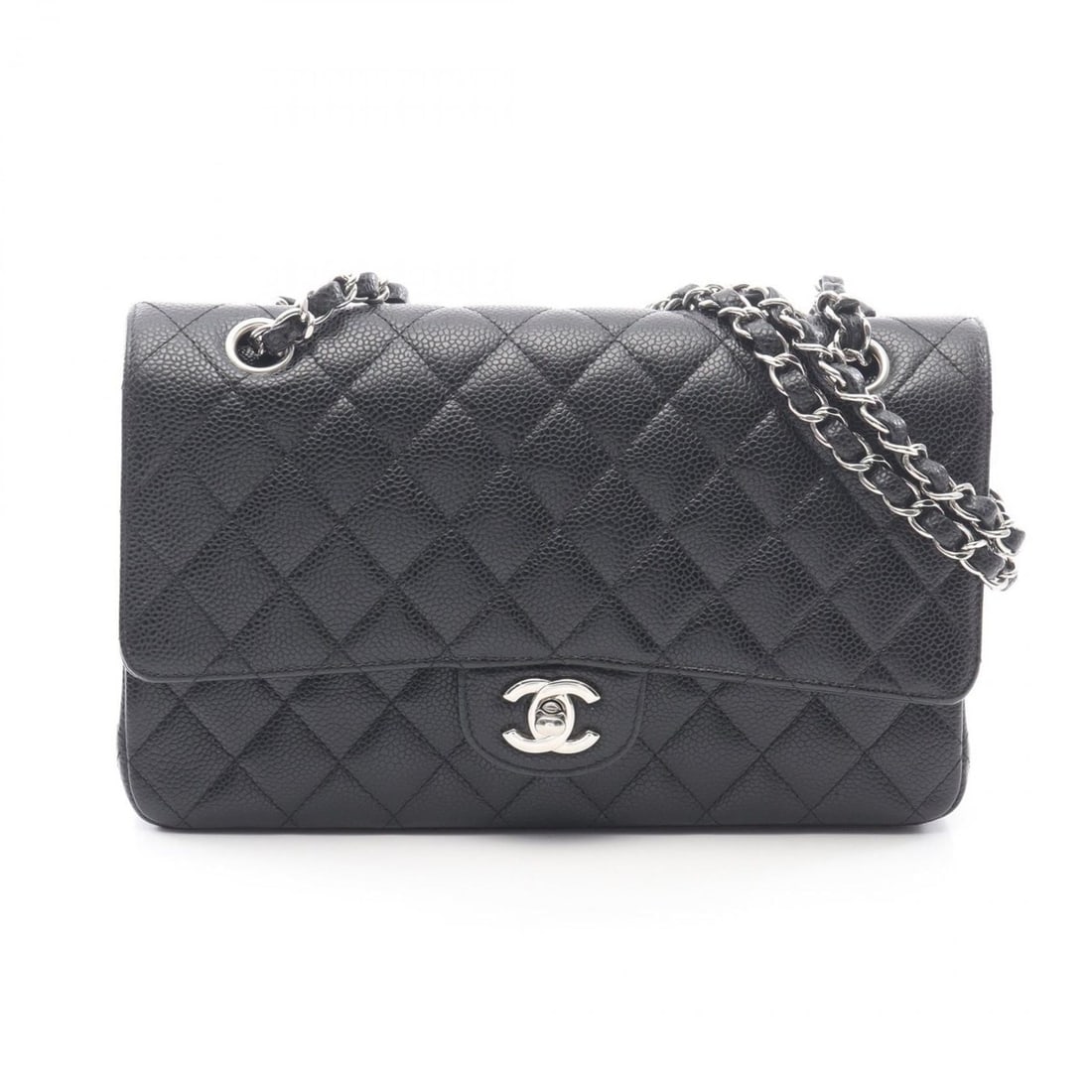 CHANEL Matelasse Double Flap Shoulder Bag, Handbag, Leather, Grained Calfskin, Women's, Black (1 of 17)