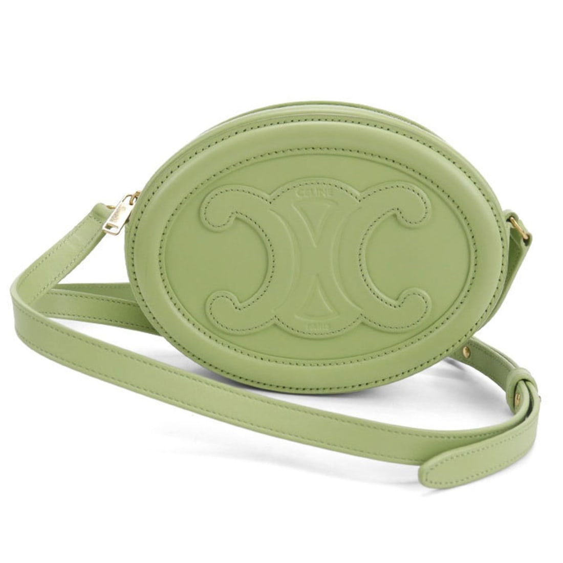 CELINE Oval Purse Cuir Triomphe Shoulder Bag, Women's, Green: --- Catalog ---Category: SizeSize (HxWxD): 12cm x 16cm x 4cm / 4.72'' x 6.29'' x 1.57''Category: DesignType: Shoulder bagColor: GreenGender: WomenMaterial: Leather Hardware Color: GoldCategory: Genera