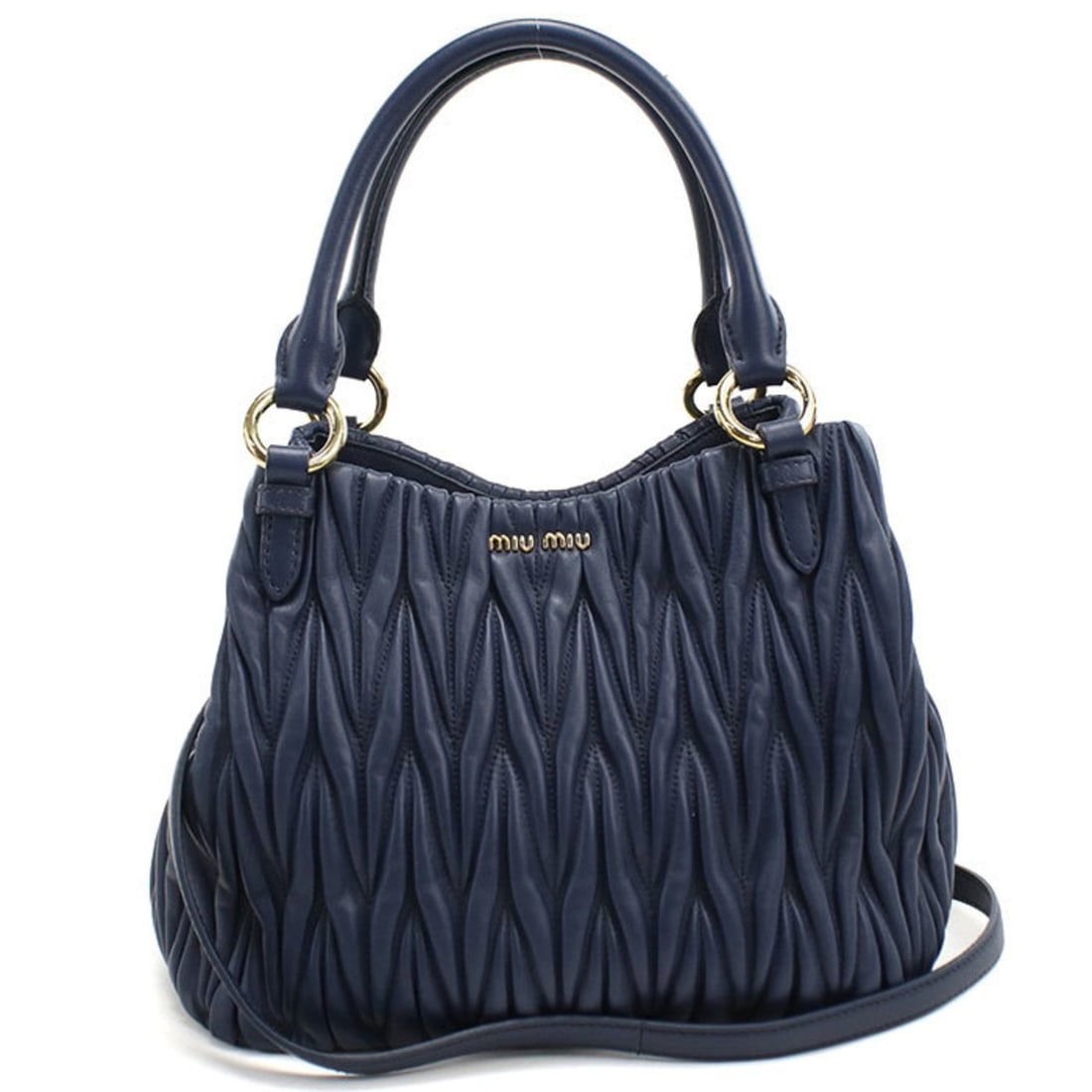 Miu Miu MIU Outlet Tote Bag 5BE886 N88 F0016 2-Way Matelasse Women's Navy (1 of 20)