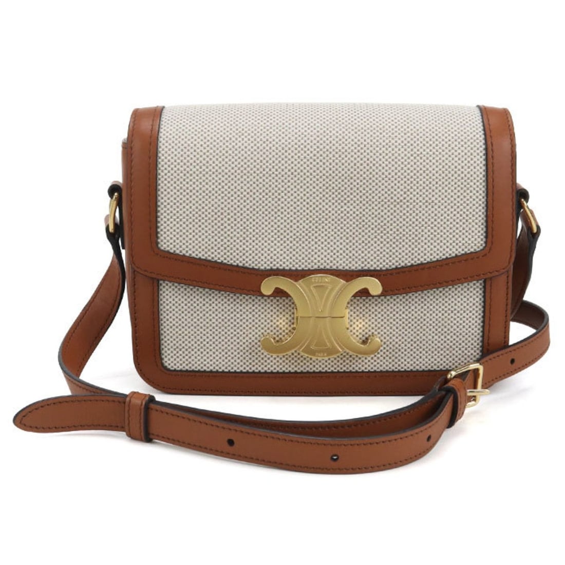 CELINE Classic Triomphe Crossbody Shoulder Bag, Women's, Beige: --- Catalog ---Category: SizeSize (HxWxD): 13.5cm x 18.5cm x 6cm / 5.31'' x 7.28'' x 2.36''Category: DesignType: Shoulder bagColor: BeigeGender: WomenMaterial: Jacquard Hardware Color: GoldCategory: G