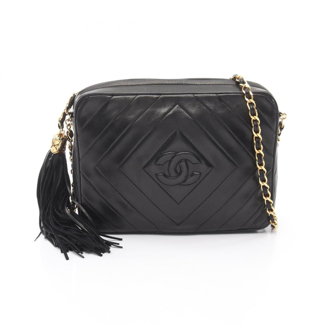 CHANEL Coco Mark Diamond Stitch Tassel Shoulder Bag/Handbag in Lambskin Leather (Sheep Leather) for: --- Catalog ---Category: SizeSize (HxWxD): 17cm x 22.5cm x 6cm / 6.69'' x 8.85'' x 2.36''Category: DesignType: Handbag, Shoulder bagColor: BlackGender: WomenMaterial: Leather Leather/Fur Type: Lambski