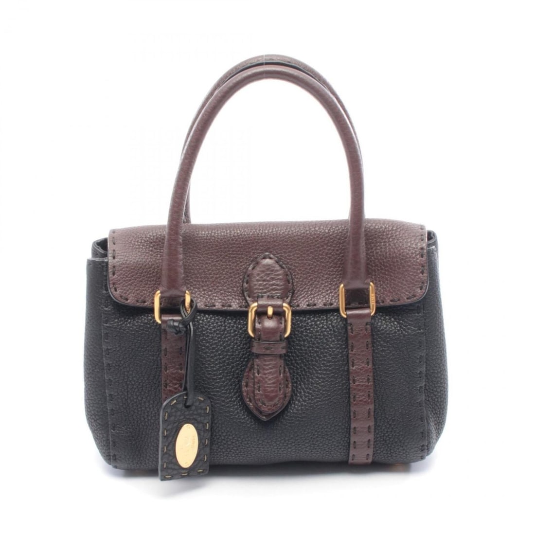 Fendi Selleria Mini Linda Handbag, Leather, Women's, Black and Brown, 8BR486 (1 of 12)