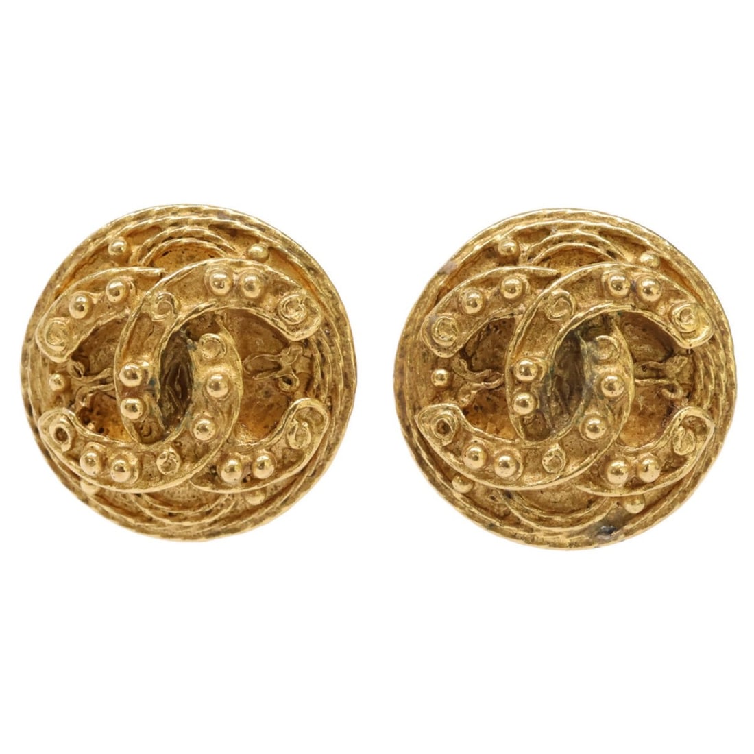 CHANEL 94A Coco Mark Circle Earrings Gold Women's (1 of 16)