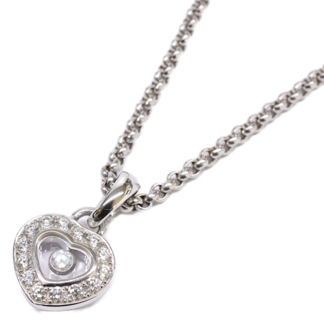 Chopard 79 1084 K18WG Happy Diamond Necklace, Silver, Women's: --- Catalog ---Category: SizePendant Size: 9mm / 0.35''Neck Circumference: 43 cm / 16.92''Category: DesignColor: SilverGender: WomenMaterial: White gold (18K)Necklace Type: NecklaceCategory: GeneralBr
