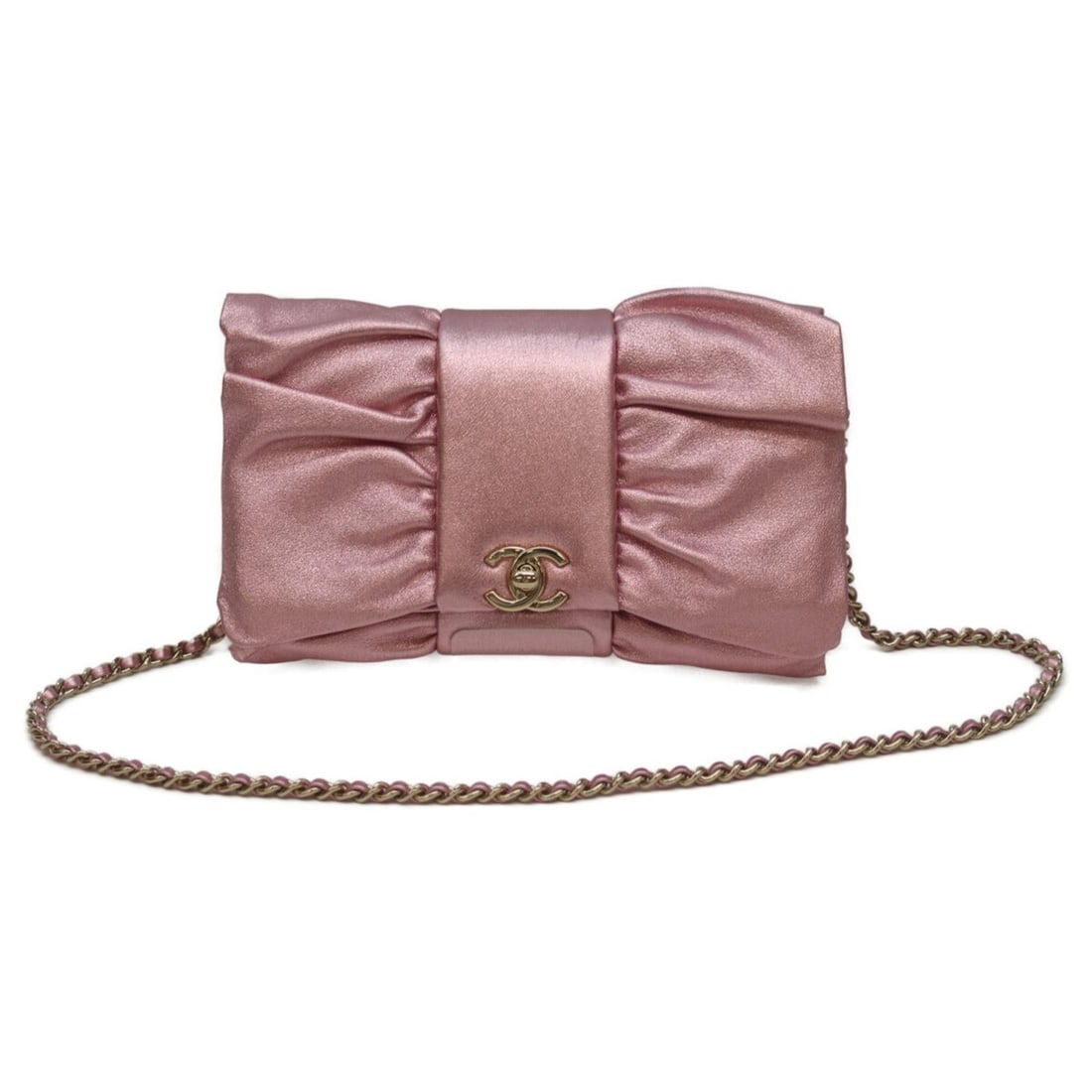 CHANEL 24B Metallic Pink Lambskin Bag AS5129 Ribbon Design Chain Shoulder Women's: --- Catalog ---Category: SizeSize (HxWxD): 13.5cm x 21.5cm x 4cm / 5.31'' x 8.46'' x 1.57''Category: DesignType: Shoulder bagColor: Metallic pinkGender: WomenMaterial: Leather Leather/Fur Type: Lambsk
