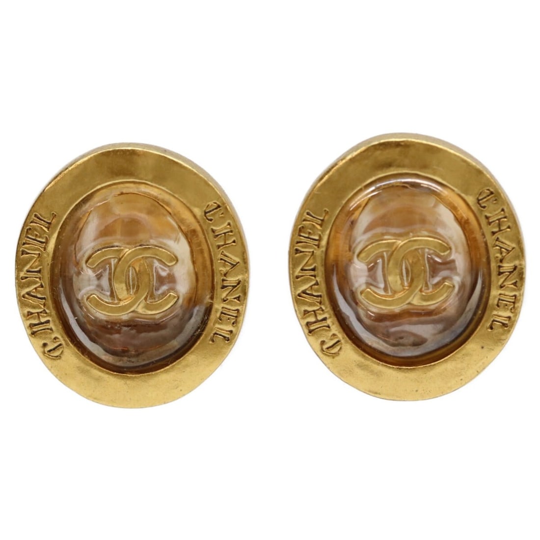 CHANEL 99A GP Gold x Clear Coco Mark Gripoir Oval Earrings, and Clear, Women's: --- Catalog ---Category: SizeSize (HxWxD): 25.00mm x 22.00mm / 0.98'' x 0.87''Category: DesignType: Clip earringsColor: Clear, GoldGender: WomenMaterial: MetalCategory: GeneralBrand: Chanel--- Item Li