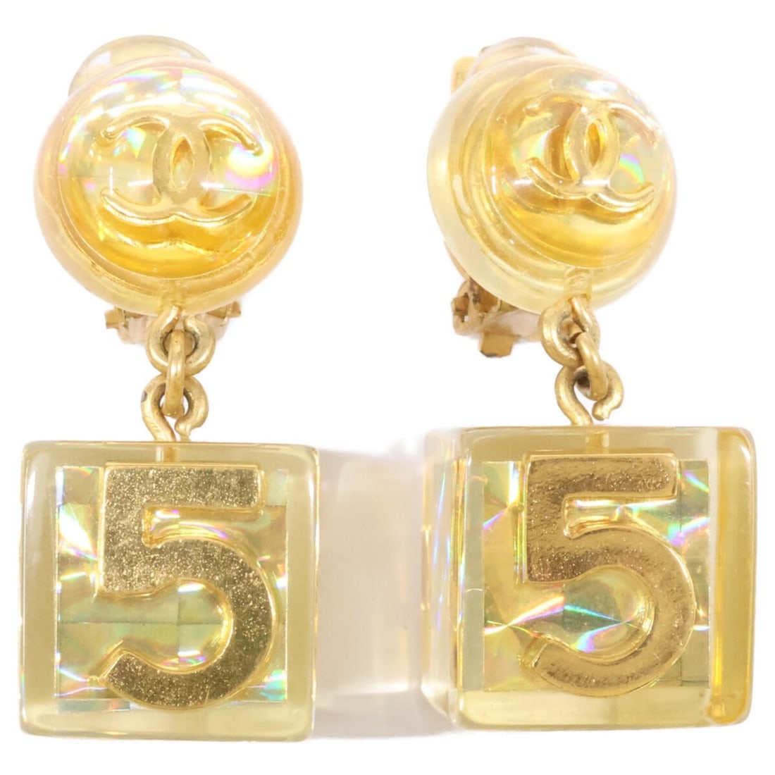 CHANEL Vintage 97P GP Coco Mark No. 5 Cube Earrings, Gold with Hologram, Women's (1 of 13)