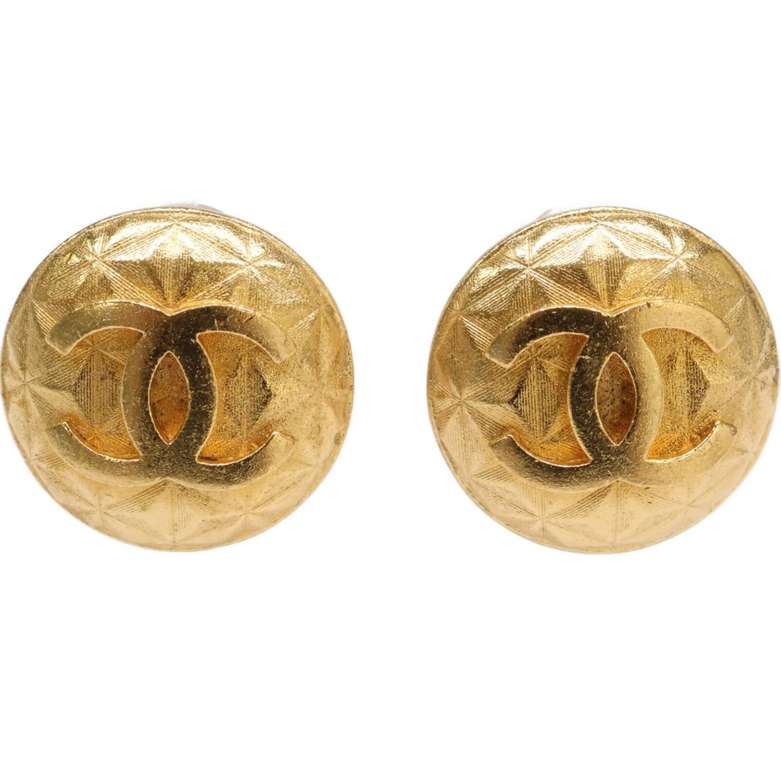 CHANEL 95A Round Coco Lattice Earrings, Gold, Women's (1 of 14)