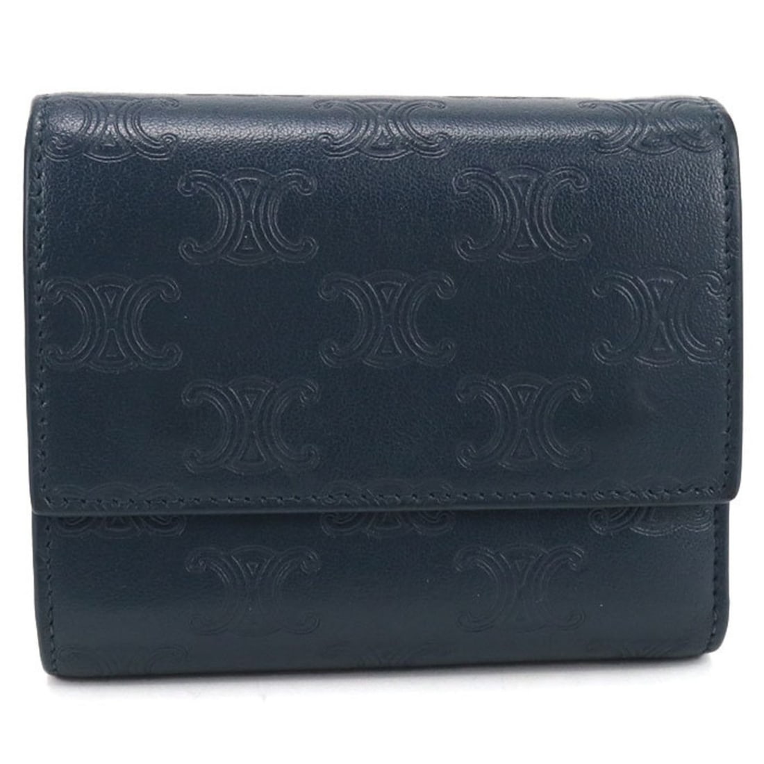 CELINE Triomphe Small Flap Wallet in Navy: --- Catalog ---Category: SizeSize (HxWxD): 9cm x 10.5cm x 2.5cm / 3.54'' x 4.13'' x 0.98''Category: DesignType: Coin purse/coin caseColor: NavyGender: WomenMaterial: Leather Category: GeneralBrand: Ce