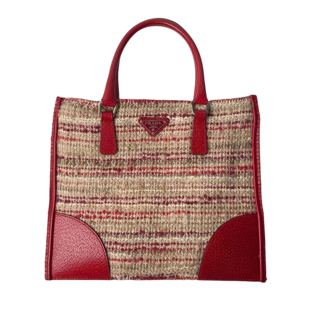 Prada Women's Tweed Leather Handbag with Triangular Logo Plate (1 of 20)