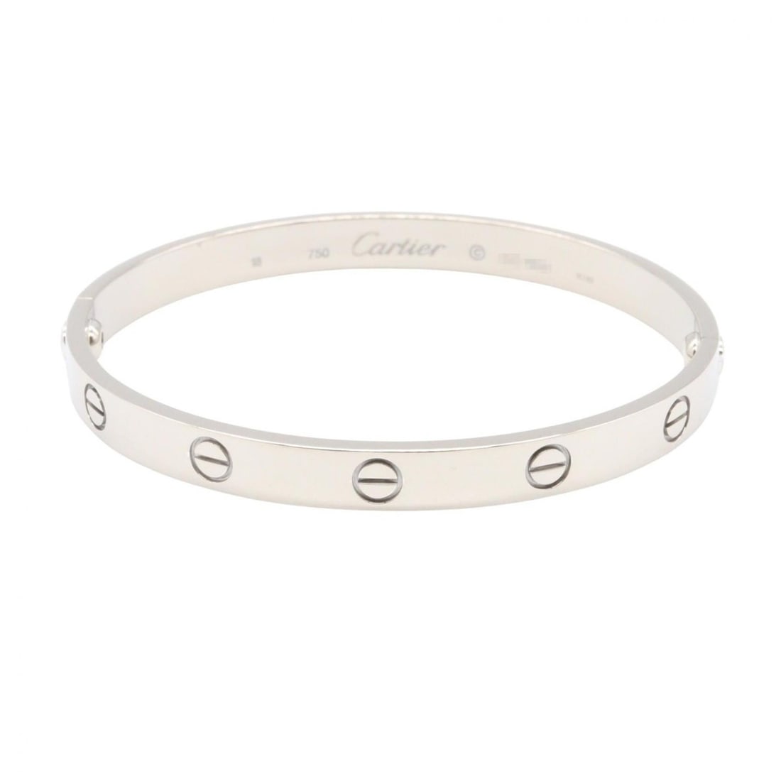 Cartier Love Bracelet, 18K White Gold, Silver, for Women: --- Catalog ---Category: DesignType: BangleColor: White goldGender: WomenMaterial: White gold (18K)Category: GeneralBrand: Cartier--- Item List ---Section: ConditionRanking: Rank SA Used - Hardly any