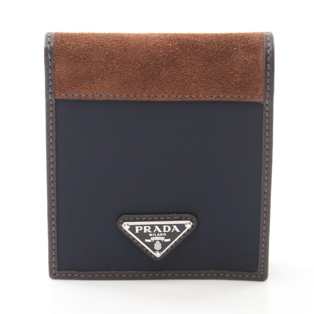 Prada TESSUTO+CAMOS Bifold Wallet, Nylon, Suede, and Leather, Men's, Navy Brown, 2MO513384F0C1B: --- Catalog ---Category: SizeSize (HxWxD): 11cm x 9.8cm x 2cm / 4.33'' x 3.85'' x 0.78''Category: DesignType: Wallet (bi-fold)Color: Brown, NavyGender: MenMaterial: Nylon , Suede , Leather Category: G