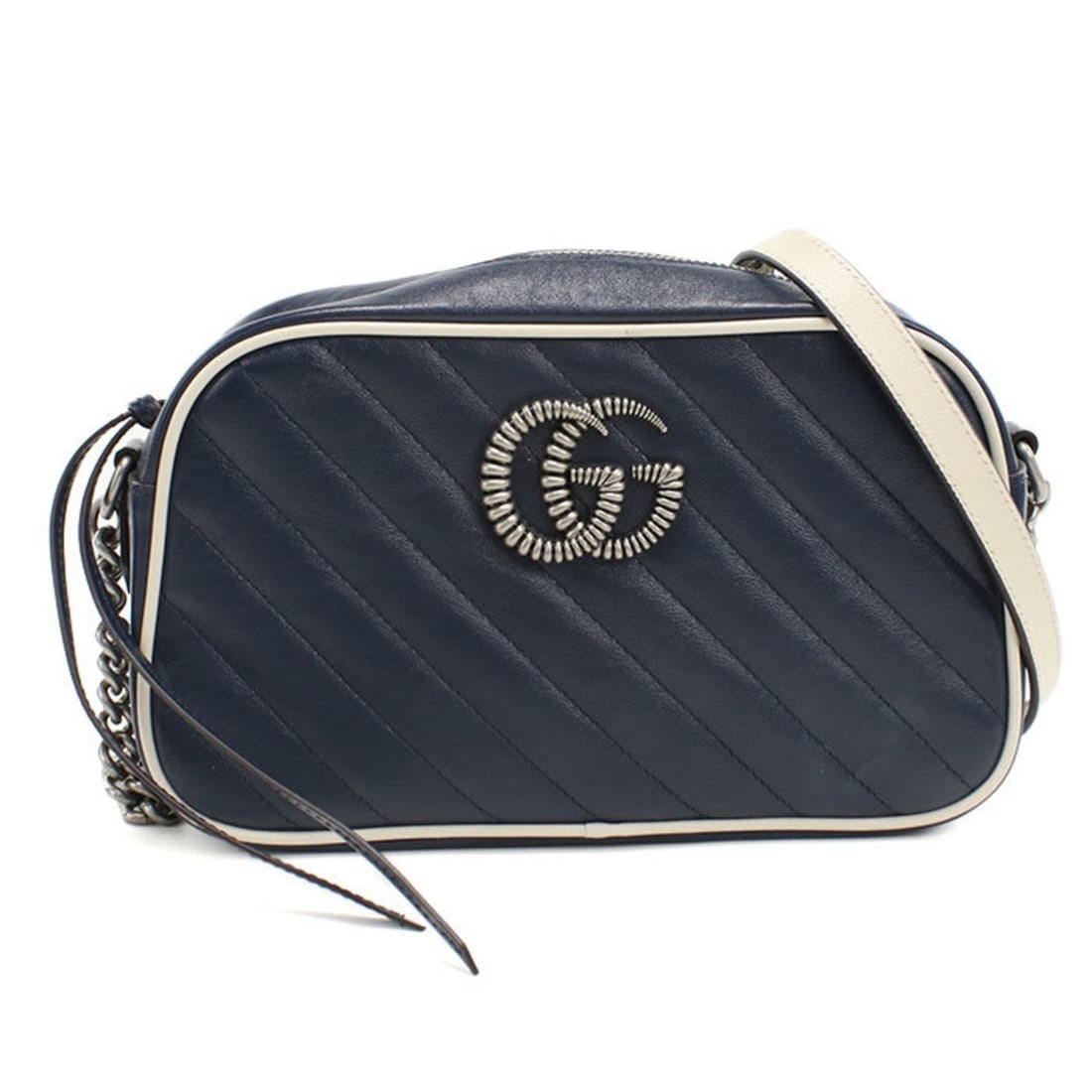 GUCCI GG Marmont Small Camera Bag, Navy, 447632, Women's: --- Catalog ---Category: SizeSize (HxWxD): 14cm x 22cm x 6cm / 5.51'' x 8.66'' x 2.36''Category: DesignType: Shoulder bagColor: NavyGender: WomenHandmade: YesMaterial: Leather Hardware Color: Gunmetal