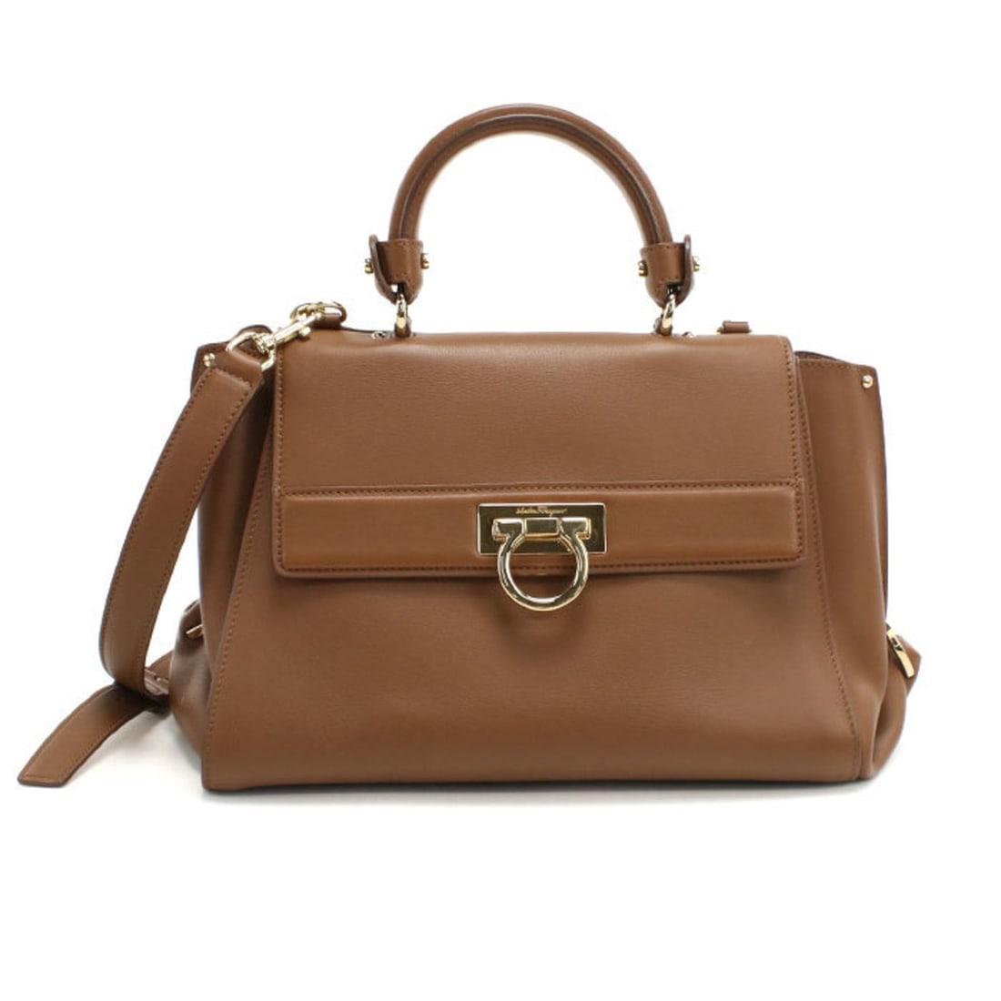 Salvatore Ferragamo FERRAGAMO Ferragamo 21 F606 2-Way Gancini Handbag, Women's, Brown: --- Catalog ---Category: SizeSize (HxWxD): 22cm x 30cm x 17cm / 8.66'' x 11.81'' x 6.69''Category: DesignType: HandbagColor: BrownGender: WomenMaterial: Leather Inner Pocket: Open pocket 3Outer Pocket