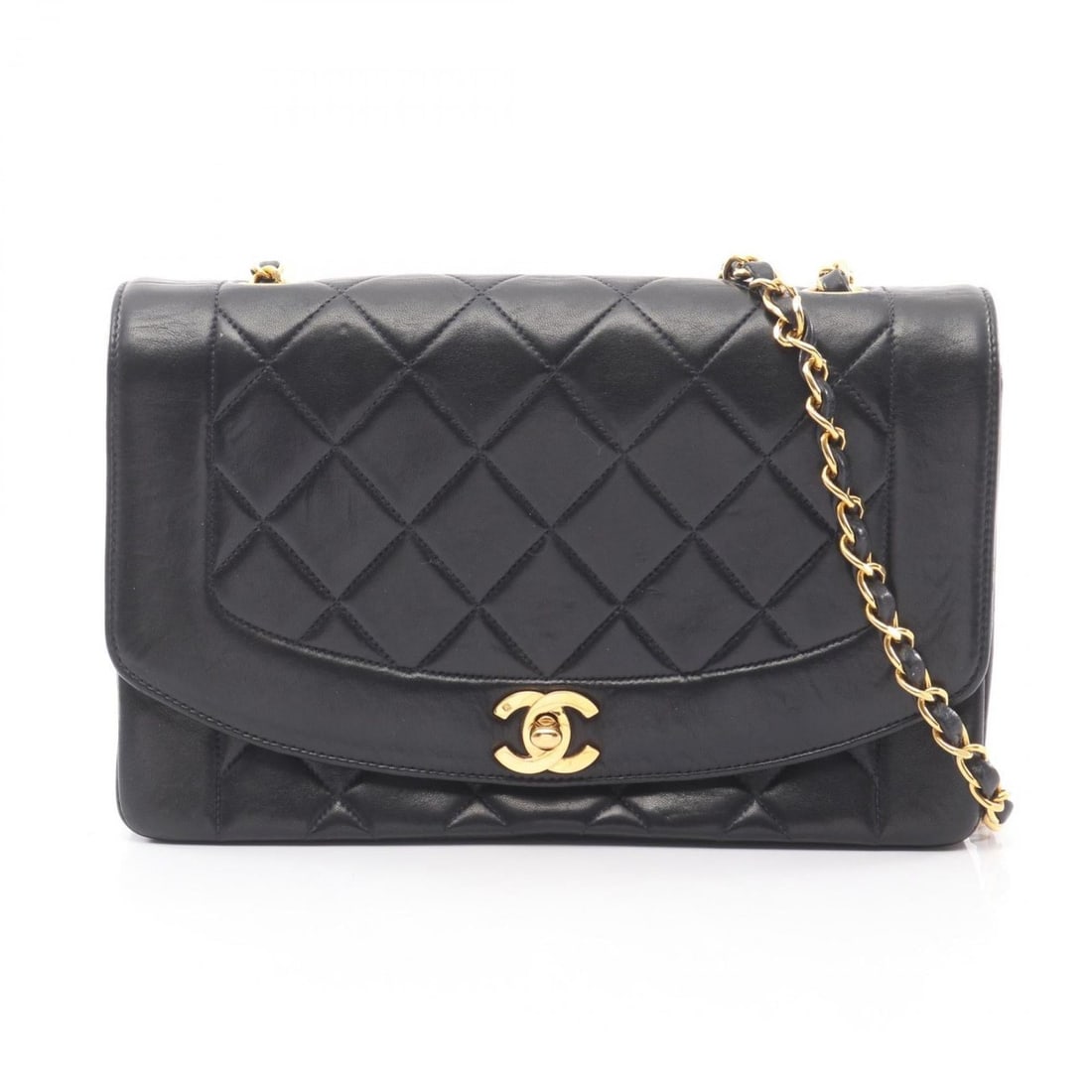 CHANEL Matelasse Diana Flap Shoulder Bag, Handbag, Lambskin Leather, Women's, Black: --- Catalog ---Category: SizeSize (HxWxD): 16cm x 25cm x 7cm / 6.29'' x 9.84'' x 2.75''Category: DesignType: Handbag, Shoulder bagColor: BlackGender: WomenMaterial: Leather Hardware Color: GoldLeather
