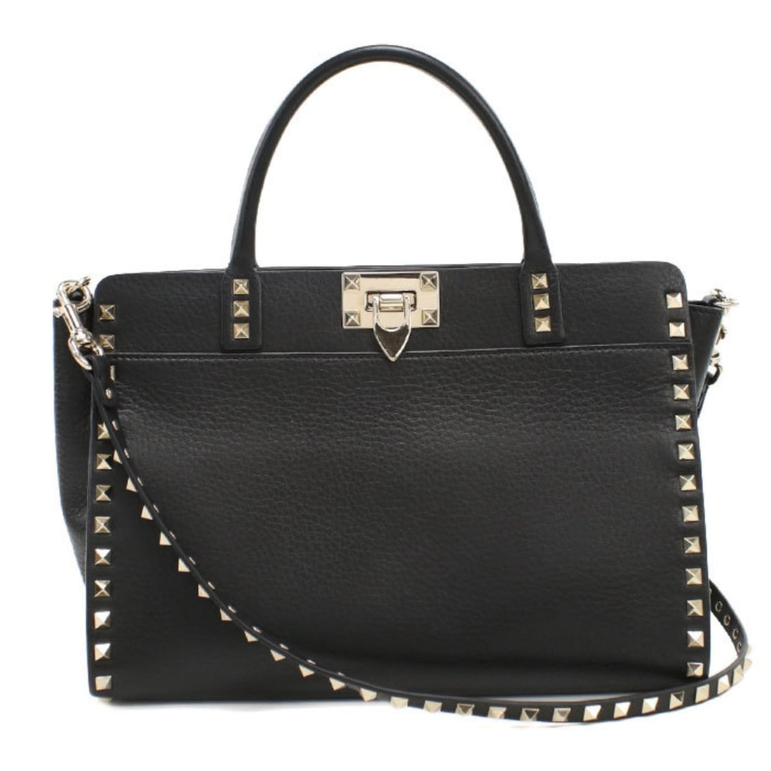 Valentino Rockstud 2-Way Tote Bag, Black, Women's: --- Catalog ---Category: SizeSize (HxWxD): 21cm x 30cm x 14cm / 8.26'' x 11.81'' x 5.51''Category: DesignType: Tote bagColor: BlackGender: WomenMaterial: Leather Category: GeneralBrand: Valentino Gara