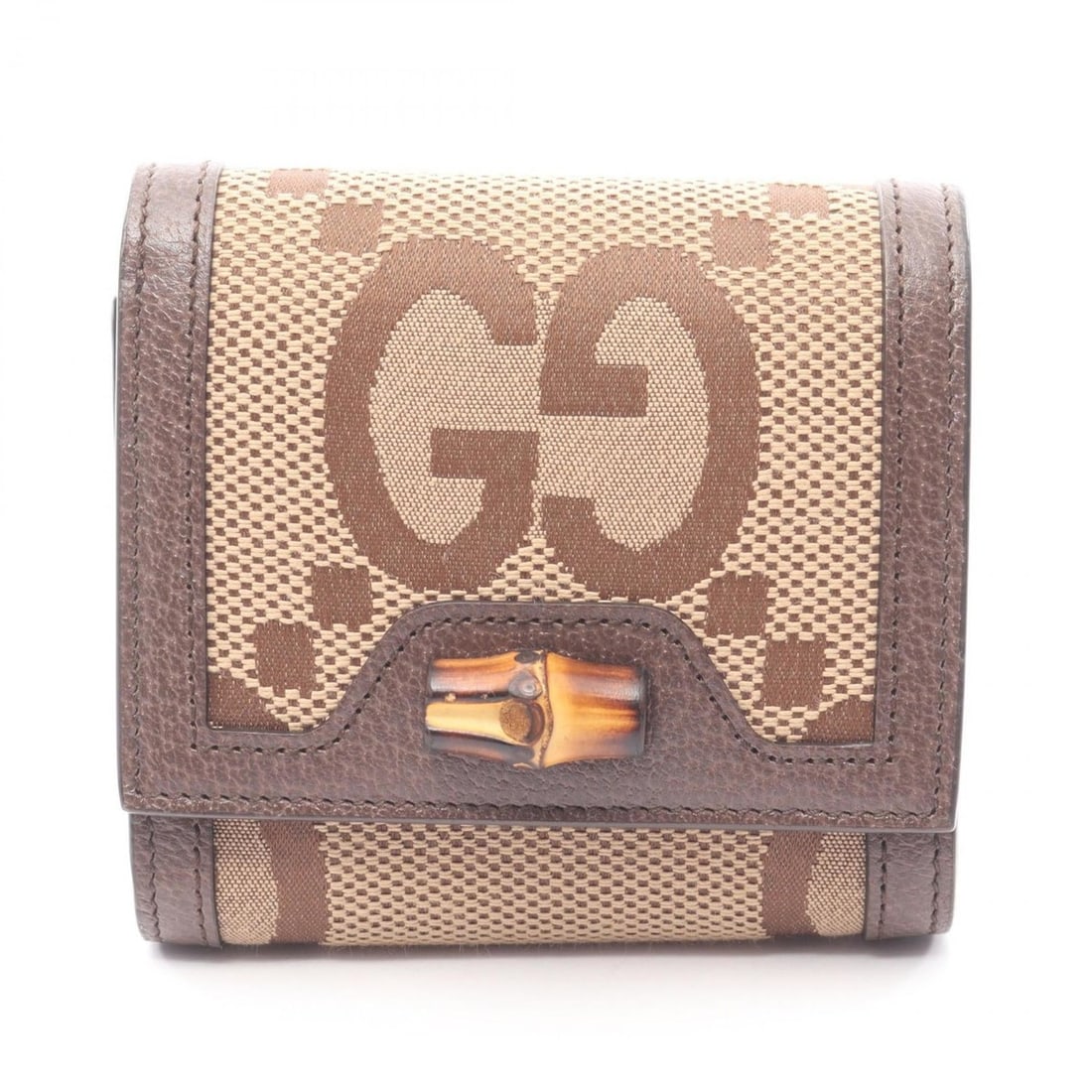 Gucci Bamboo Jumbo GG Bifold Wallet, Canvas and Leather, Women's, Beige Brown, 658635 (1 of 17)