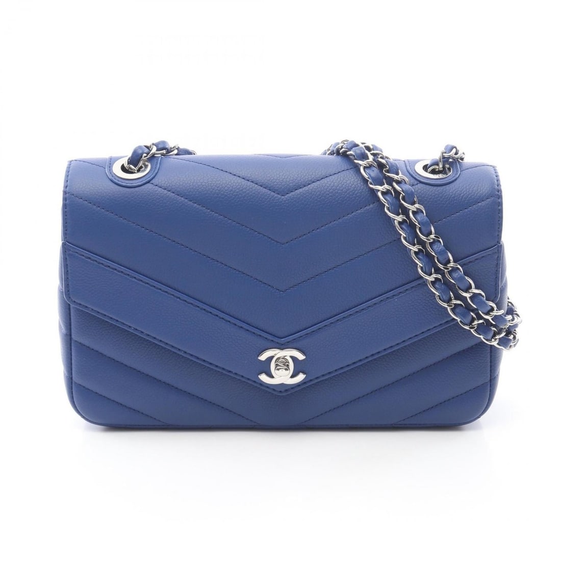 CHANEL V-stitch shoulder bag, handbag, leather, grained calfskin, women's, blue: --- Catalog ---Category: SizeSize (HxWxD): 16cm x 26cm x 6.5cm / 6.29'' x 10.23'' x 2.55''Category: DesignType: Handbag, Shoulder bagColor: BlueGender: WomenMaterial: Leather Leather/Fur Type: Calfski