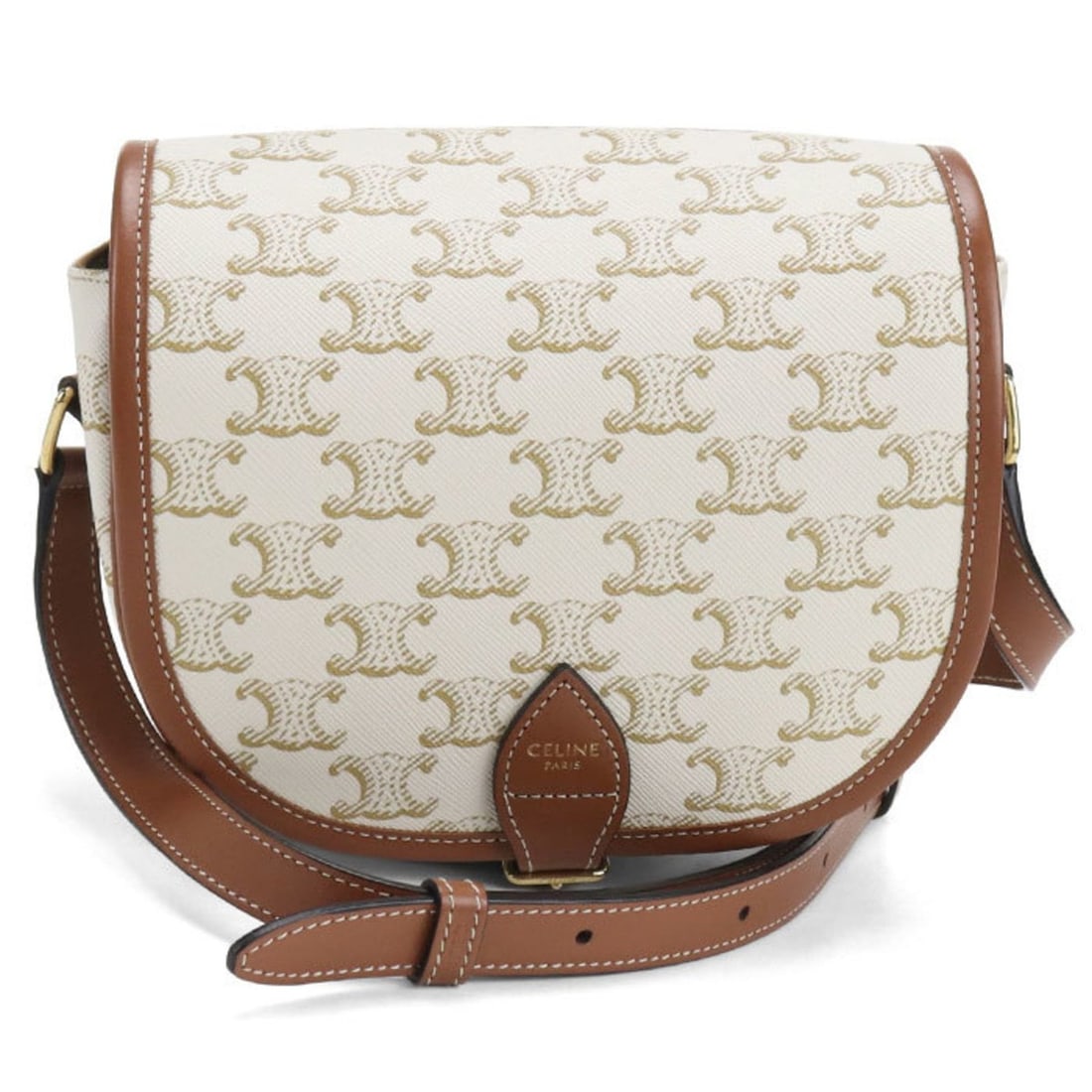 CELINE Folco Medium Crossbody Shoulder Bag in Triomphe Canvas, White: --- Catalog ---Category: SizeSize (HxWxD): 16.5cm x 17cm x 7cm / 6.49'' x 6.69'' x 2.75''Category: DesignType: Shoulder bagColor: WhiteGender: WomenMaterial: PVC Hardware Color: GoldCategory: GeneralB