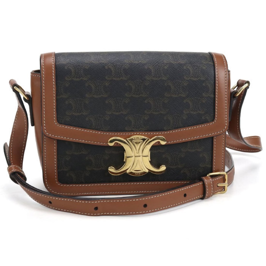 CELINE Teen Triomphe Canvas Shoulder Bag, Brown, Women's: --- Catalog ---Category: SizeSize (HxWxD): 13.5cm x 18.5cm x 6cm / 5.31'' x 7.28'' x 2.36''Category: DesignType: Shoulder bagColor: BrownGender: WomenMaterial: PVC Hardware Color: GoldCategory: Genera