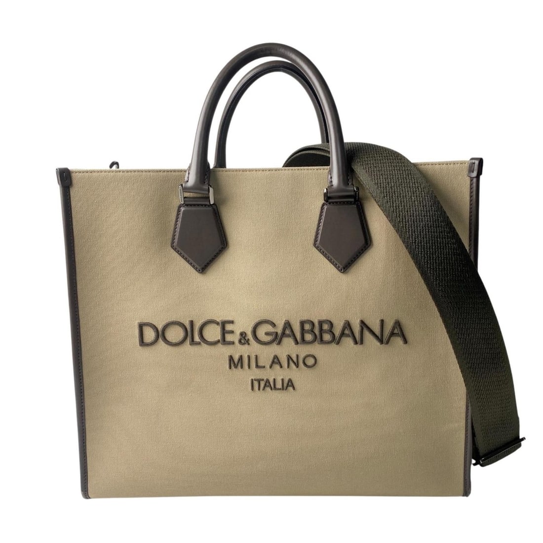 Dolce & Gabbana D&G 2-way canvas logo tote bag, shoulder crossbody bag for women: --- Catalog ---Category: SizeSize (HxWxD): 34.5cm x 38cm x 14cm / 13.58'' x 14.96'' x 5.51''Category: DesignType: Shoulder bag, Tote bagColor: Beige, KhakiGender: WomenMaterial: Canvas , Leather Categ