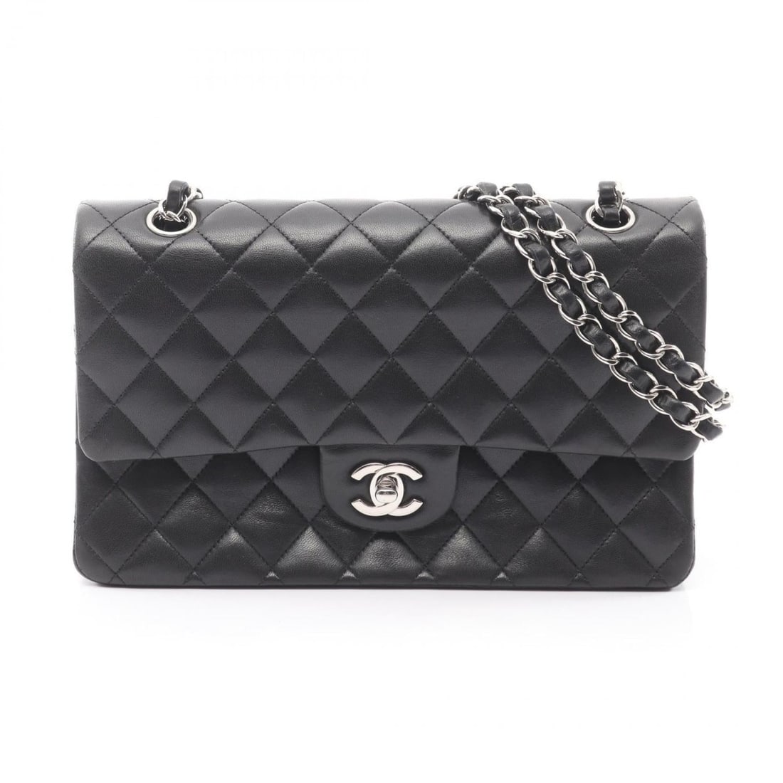CHANEL Matelasse Double Flap Shoulder Bag/Handbag in Lambskin Leather, Black (1 of 12)