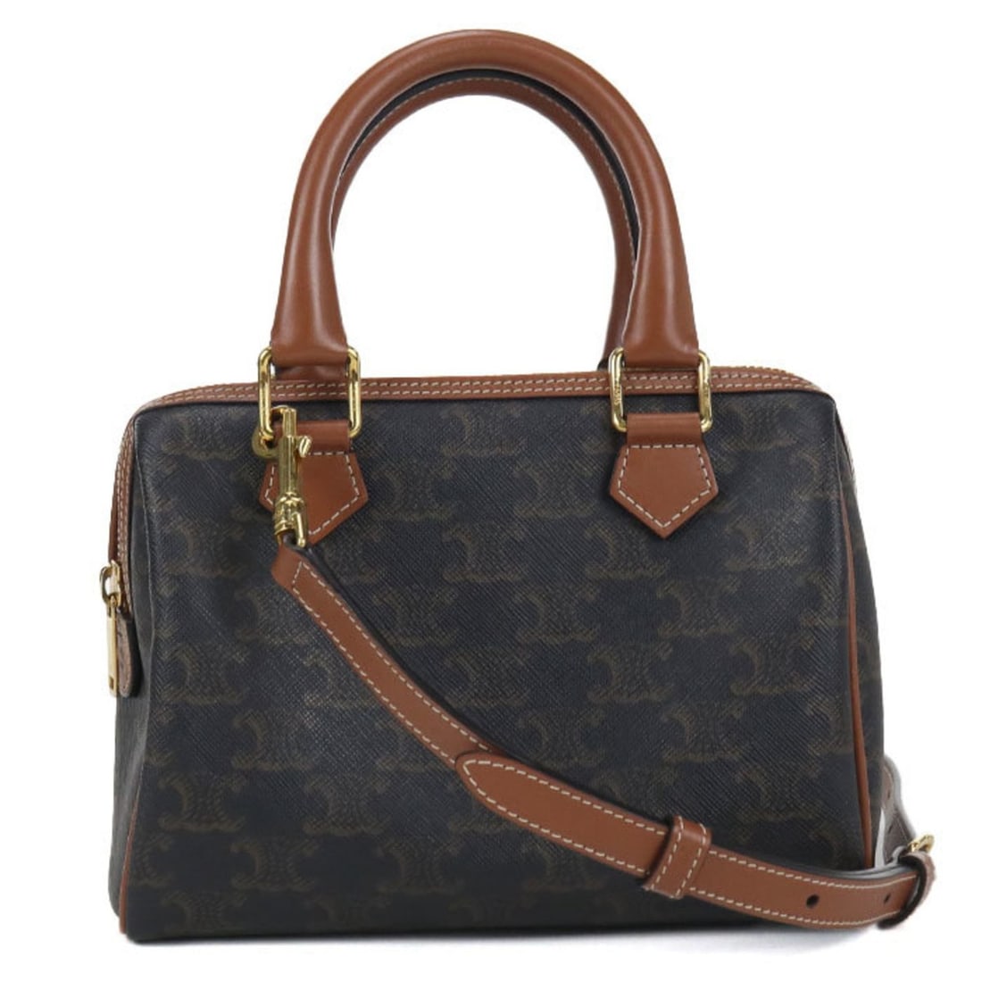 CELINE Small Boston Triomphe Canvas Handbag, Women's, Brown (1 of 13)