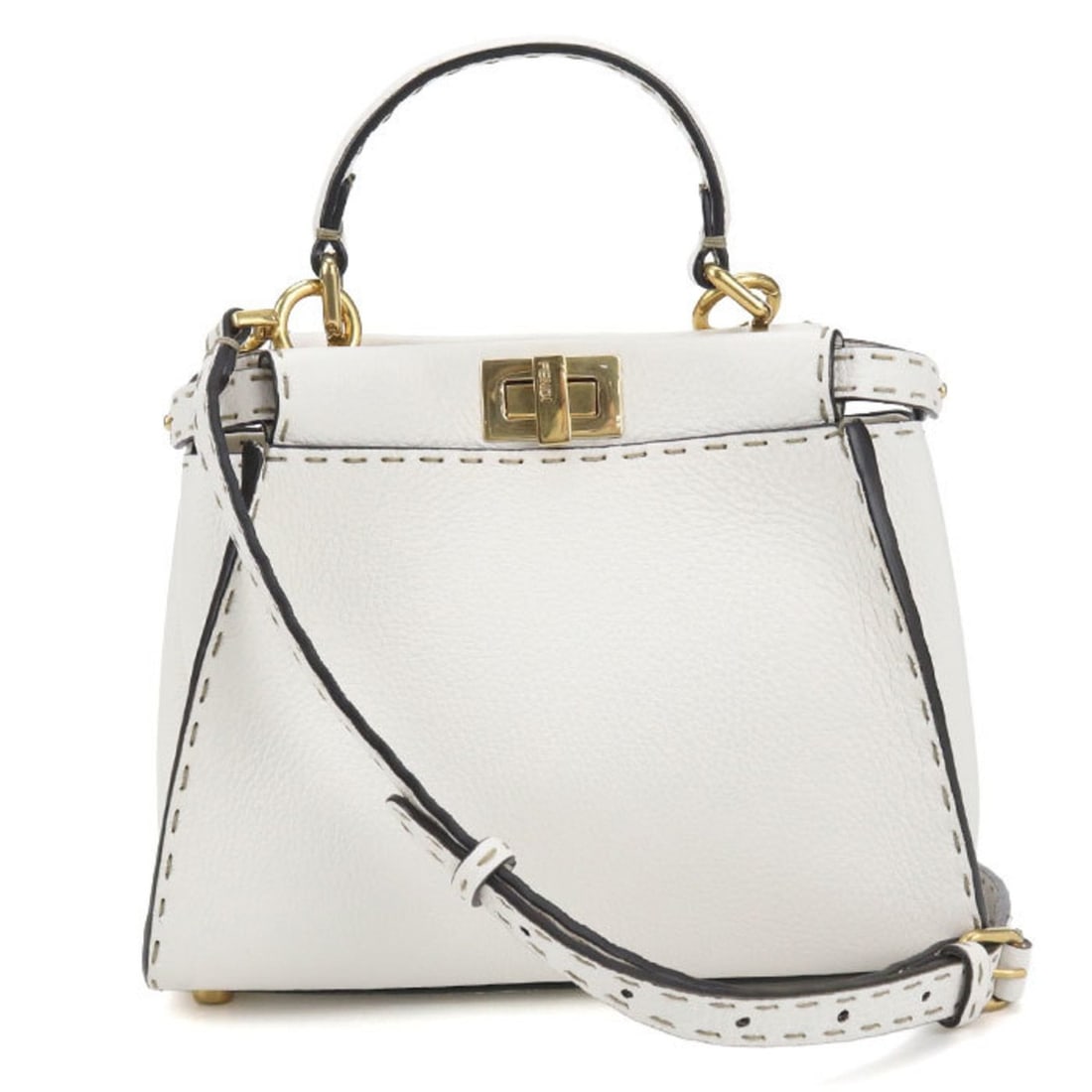 FENDI 8BN244 2-Way Peekaboo Handbag, Women's, White: --- Catalog ---Category: SizeSize (HxWxD): 18cm x 23cm x 10cm / 7.08'' x 9.05'' x 3.93''Category: DesignType: HandbagColor: WhiteGender: WomenMaterial: Leather Hardware Color: GoldLeather/Fur Type: Ca
