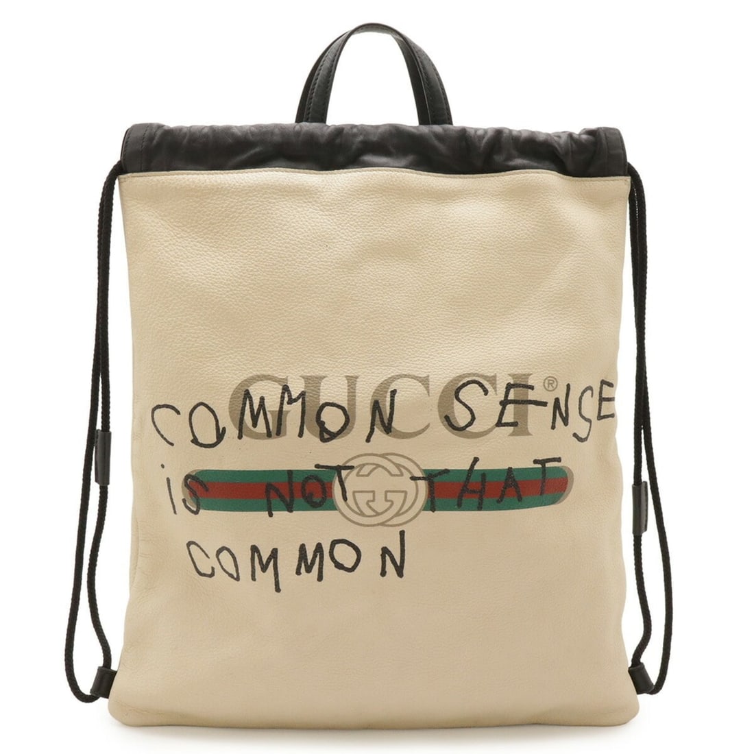 GUCCI Gucci Print Coco Capitan Drawstring Backpack/Tote Bag in Ivory and White Leather (Product: --- Catalog ---Category: SizeWeight: 560g / 1.23lb.Size (HxWxD): 44.5cm x 37cm / 17.51'' x 14.56''Category: DesignType: Backpack, Tote bagColor: Black, Green, Red colorGender: WomenMaterial: Leather C