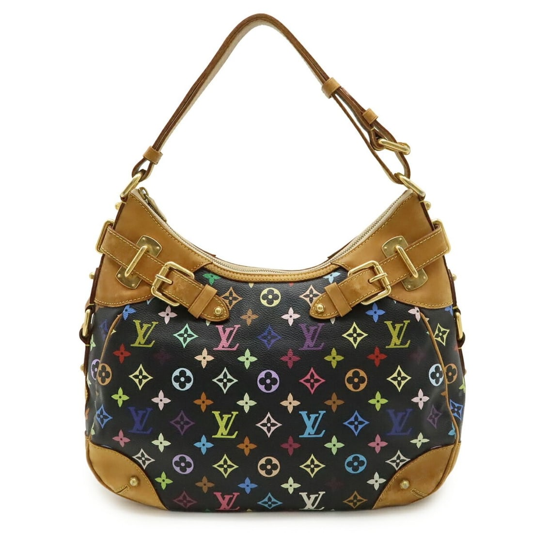 LOUIS VUITTON Monogram Multicolore Greta Shoulder Bag in Noir and Black, M40196: --- Catalog ---Category: SizeSize (HxWxD): 27cm x 36cm x 10cm / 10.62'' x 14.17'' x 3.93''Strap Length: 47cm / 18.5''Category: DesignType: Shoulder bagColor: Black, NoirGender: WomenMaterial: Monogram
