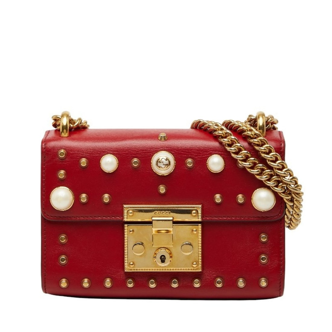 Gucci Padlock Stud Chain Shoulder Bag 432182 Red Leather Women's GUCCI (1 of 14)